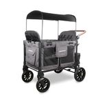 WONDERFOLD W4 Luxe Pro Stroller Wagon (4 Seater) - Collapsible Wagon with Seats Featuring 5-Point Safety Harnesses and Adjustable Sun Canopy, Charcoal Gray