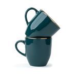 Shay Ceramic Coffee Mug Set, Set of 2, 300ml, Teal Gold | Medium Mug | Glossy Finish | Stoneware Coffee Cup Set | Ceramic Cup | Microwave Safe (Teal Gold Milk Mug, Set of 2)