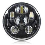 Riloer H4 Motorcycle 5.75" Round LED Projection Headlight, 6000K Waterproof Super Bright Motorbike High Low Beam Indicator Lamp, White