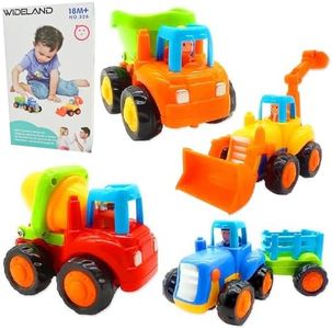 Friction Powered Cars Push and Go Toy Trucks Construction Vehicles Toys Set for 1-3 Year Old Baby Toddlers- Dump Truck Cement Mixer Bulldozer Tractor Early Educational Cartoon ( Set of 4)