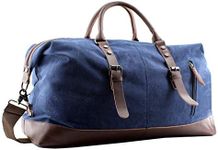 Jiao Miao Overnight Canvas Leather Travel Tote Duffel Shoulder Handbag Bag170805-blue