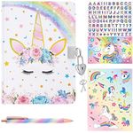 Magic Unicorn Journal Set - Glitter Diary Gift for Girls Kids School Travel Private Notebook Hardcover A5 Memos Writing Drawing Notepad Ballpoint Pen Stickers with Lock and Keys