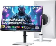 KTC 27 Inch 4K MiniLED Gaming Monitor, UHD 3840x2160 Dual Mode (4K 160Hz/FHD 320Hz), HDR 1400, Fast IPS, Type-C 65W, KVM, VESA, Tilt & Swivel & Height Adjustable, White, M27P6