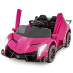 OLAKIDS Kids Ride On Car, 12V 4WD Licensed Lamborghini Veneno Electric Vehicle with Remote Control, Toddlers Battery Powered Toy Gift with 2 Speeds, Rocking Mode, Music, USB, MP3 (Pink)