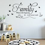 Cuayaes Family Where Life Begins and Love Never Ends Sayings Wall Stickers Family Letter Quote Removable Vinyl Decal Art Mural Wall Decor for Living Room Bedroom Kitchen