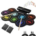 VikriDA Electronic Drum Pad Set | Foldable E-Drum Kit with Bluetooth Connectivity – Portable Digital Drum Practice Instrument for Kids