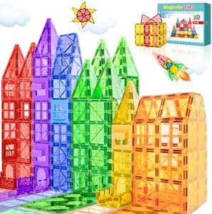 60pcs Magnetic Tiles Magnet Toys for 3 Year Old Boys and Girls Magnetic Building Blocks for Kids Toddler Magnet Tiles Set Stem Montessori Toys 3D Learning Educational Creativity Toys Gifts