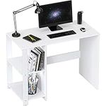 SHW Home Office Computer Desk with Shelves, White