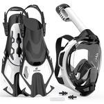 EMSINA-Full Face Snorkel Mask fins Set for Adults and Kids, Upgrade Dry Top Breathing System-New flowtech Design- Foldable Panoramic View, Anti Leak&Fog_ WhiteBlackL/XL