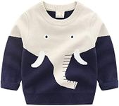 Miccina Baby Toddler Boys Knit Sweater Girls Pullover Sweatshirt Kids Long Sleeve Crew Neck Animals Cartoon Tops Winter Spring, Elephant, 3-4 Years