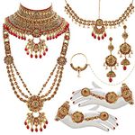 Lucky Jewellery Bridal Dulhan Golden Red Color Alloy Gold Plated Wedding Jewellery Set for Girls & Women (3960-P3ZR-242-LCT-RED)