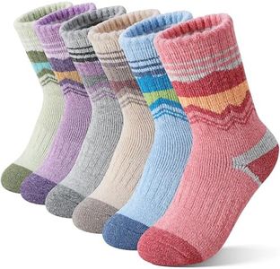 EBMORE Kids Merino Wool Hiking Socks Boys Toddlers Girls Winter Thermal Thick Warm Boot Cushion Ski Snow Gift Socks Stocking Stuffers 6 Pair(Purple/Gray/Red/Lt. Green/Lt. Blue/Light Khaki,8-12 Years)