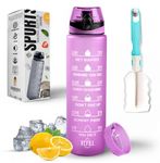 K-MART Water Bottle 1L, Sports Water Bottle with Time Markings, BPA-Free, Leak-Proof Drinks Bottle, Perfect for Running, Cycling, Gym, Yoga, Camping and Outdoor Activities, Purple