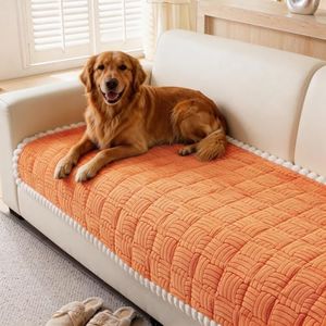 Eco-Ancheng Couch Cover for Dogs Pet Couch Cover for Sofa Washable Dog Sofa Covers Couch Protector for Cushion Fuzzy Non Slip Couch Slipcover with Elastic Straps for Pets, Dogs(Orange,1PC/27.6x82.7in)