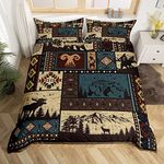 Aztec Duvet Cover Queen Rustic Southwestern American Native Bedding Set,Bear Deer Moose Comforter Cover Retro Indian Style Hunting Animal Bed Sets with 2 Pillowcases Ultra Soft