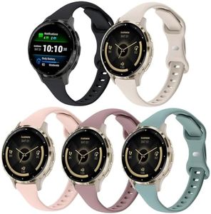 TUCOMO 5 Pack Slim Silicone Watch Bands Compatible with Garmin Venu 3S /Vivoactive 4S /Venu 2S / Vivomove 3S, 18mm Thin Soft Narrow Sport Replacement Wristband Straps for Garmin Forerunner 255s/265S