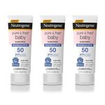 Neutrogena Pure & Free Baby Mineral Sunscreen Lotion with Broad Spectrum SPF 50 & Zinc Oxide, Water-Resistant, Hypoallergenic & Tear-Free Baby Sunscreen, Paraben-Free, Dye-Free, 3 fl. oz Pack of 3