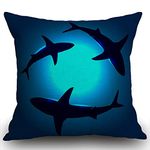 Smooffly Cute Animal Sharks Cushion Cover, Shark Blue Ocean Throw Pillow Case Home Decorative for Men/Women Living Room Bedroom Sofa Chair 18X18 Inch Pillowcase 45X45cm