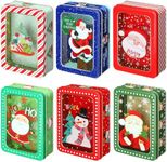 Landhoow 6 Pieces Christmas Cookie Tins with Lids Metal Cookie Tins Xmas Tin Containers for Gifts Tin Cookie Containers with Lids Empty Tins for Cookies Candies Treat Christmas Holiday (Rectangle)