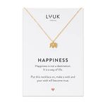 LUUK LIFESTYLE Stainless steel necklaces for women with pendant, trendy jewelry card with Happiness saying, lucky charm, friendship gift, women's jewellery, trendy gift idea for her, silver, gold and