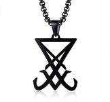 VNOX Black Stainless Steel Seal Sigil of Lucifer Seal of Satan Satanic Symbol Pendant Necklace Religious Jewellery,Free Chain