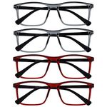 OPULIZE Ink 4 Pack Reading Glasses Large Grey Dark Red Mens Womens Spring Hinges RRRR4-77ZZ +1.50