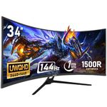 Gawfolk 34 Inch Ultrawide Curved 144Hz Gaming Computer Monitor,1500R PC Screen 21:9 UWQHD (3440x1440),99% sRGB,Adaptive Sync,178° Viewing Angle,Display Port、HDMI,Compatible with Wall mounting -Black