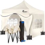 SUNMER 3x3M Pop-Up Gazebo with 4 Sides - Fully Waterproof (420D Oxford PVC) with Heavy Duty Rust-Resistant Steel Frame - Wheeled Carry Bag Included for Easy Transportation - Ivory