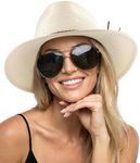 FURTALK Sun Hats for Women Summer Wide Brim UV UPF 50+ Panama Fedora Foldable Packable Straw Beach Hat Ivory (Ivory, Large)