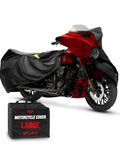 Badass Moto Ultimate Waterproof Motorcycle Cover - Outdoor Storage Motorcycle Covers for Harleys - Street or Sport Bike. Taped Seams, Windshield Liner, Heat Shield, Vents, Reflective - Large