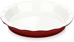 LOVECASA Pie Pans for Baking, 10 Inches Ceramic Round Baking Dish with Ruffled Edge, Deep Dish Pie Pan for Dessert, Oven, Freezer, and Microwave Safe, Red