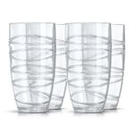 LIVIVO Set of 4 Hi Ball Plastic Acrylic Drink Tumblers with Swirl Design - Stackable Glasses for Picnics, BBQ’s or Just Everyday Use (Set of 4, Transparent)