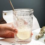 KELVEE Premium Embossed Romantic Water Glassware Drinking Glass Tumblers Set for Juice, Cocktail, Beverages, Beer, Whiskey (Transparent) - Set of 6, 360 Milliliter (Large)