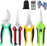 6 Pack Garden Pruning Shears Stainless Steel Blades, Handheld Scissors Set with Gardening Gloves,Heavy Duty Garden Bypass Pruning Shears,Tree Trimmers Secateurs, Hand Pruner