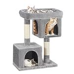 Feandrea Cat Tree, 84 cm Tower, L, Perch Condo for Large Cats up to 7 kg, 2 Caves, Scratching Post, Light Grey PCT61W