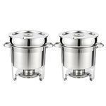 Restlrious Soup Chafer 7 QT Stainless Steel Round Soup Warmer, Large Marmite Soup Chafer with Pot Lid and Fuel Holder, for Catering, Parties, Events, Wedding, Banquets, Commercial Grade 2 Pack