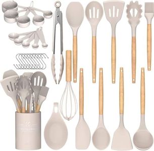 Kitchen Utensil Set Silicone Cooking Utensils Umite Chef 24 pcs Kitchen Utensils Tools Wooden Handle Spoons Silicone Utensil Set Spatulas Set Cookware Turner Tongs Whisk Kitchen Gadgets with Holder