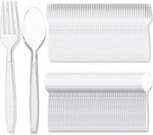 Xugoox 200 Packs Clear Plastic Cutlery Set - Bulk Disposable Plastic Utensils Heavy Duty, 100 Plastic Forks and 100 Spoons, Silverware Sets for Party Supplies, Dinners, Take-Out, Food Services