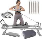 LINTRY Pilates Reformer Machine, Foldable Pilates Equipment for Home Workouts, Foldable Pilates Reformer Suit, For Reformer Body Stamina Stretching Balance Exercise Workout (Off-white)