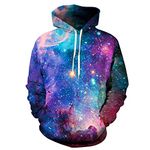 Plustrong Unisex Womens Mens 3D Casual Pullover Hoodie Hooded Sweatshirts with Pockets, Galaxy Hoodie 001, S-M