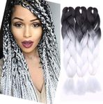 3 Pcs /300g 24'' Two Ombre Jumbo Braiding Hair Synthetic Braid Hair Extensions Dark Black to White