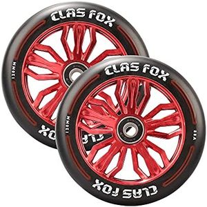 CLAS FOX Pro Scooter Wheels 120mm - Scooter Wheels 120mm Pair - Set of 2 - Pro Scooter Wheels – 120x24mm with Bearings Installed - Scooter for Kids - Scooter Parts (Black-Red)
