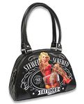 Liquorbrand Small Bowling Bag Purse Stewed Screwed Tattooed, Black/Multicolor, 12" x 8" x 4"