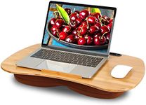 Snazzy Bamboo Wood Bamboo Lap Desk Pillow Cushioned Laptop Tray Fit Up To 17 Inch Laptop With Tablet Holder And Dual Cushion Foam For Home, Office (Beige)