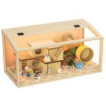 BingoPaw Wooden Hamster Cage Chewproof: Wood Large Hamster Cages Habitats Openable Top with Tempered Glass, Built-in LED Light for for Dwarf Syrian Hamster, Gerbil, Rats L(80 * 40 * 40cm)