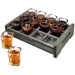 MyGift 12 Shot Glass Party Server with Vintage Gray Wood Tray