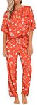 Ekouaer Womens Satin Silky Pajama Set Short Sleeve Shirt with Long Pajama Pant Set Soft PJ Loungewear