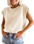 Yimoon Women's Cap Sleeve Sweater Vest Crew Neck Sleeveless Knit Pullover Tops, Beige, Medium