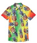 uideazone Boy Button Down Hawaiian Shirt Kid Colorful Pineapple PrintDress Shirt Tropical Short Sleeve Tops for Daily