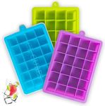 Ice Cube Tray 3 Pack Silicone Ice Tray with Removable Lid Easy Release Crushed Ice Trays for Freezer Stackable 24 Cavities Flexible Ice Cube Molds for Cocktail, Whiskey